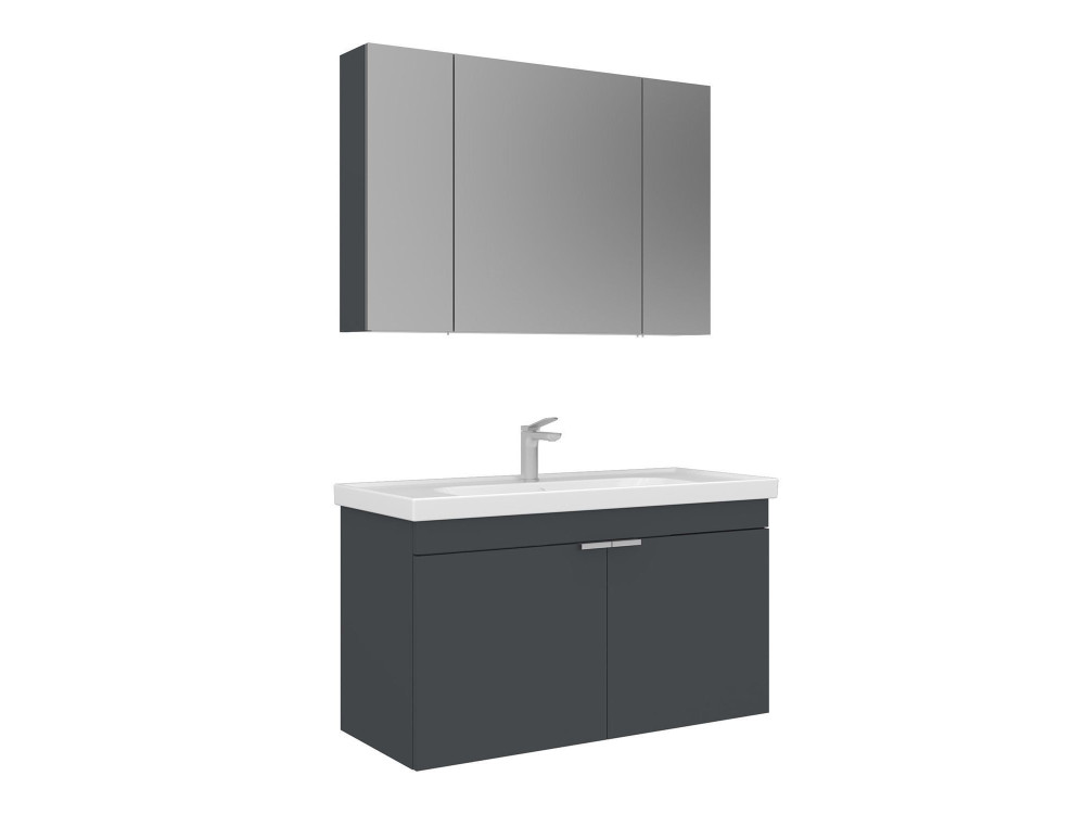 Waschtisch-Set mit Spiegel (2-teilig) „Desna 100“ – 100 x 45 x 58 cm – Anthrazit matt