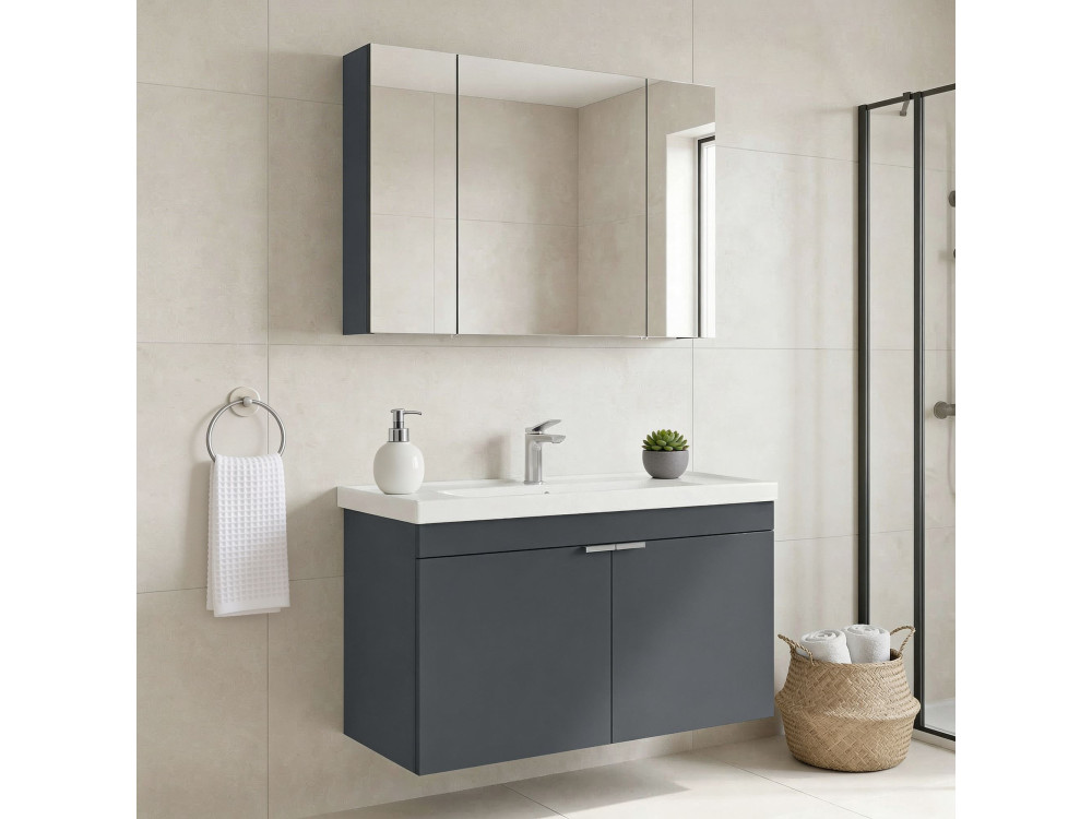 Waschtisch-Set mit Spiegel (2-teilig) „Desna 100“ – 100 x 45 x 58 cm – Anthrazit matt