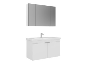 Waschtisch-Set mit Spiegel (2-teilig) „Desna 100“ – 100 x 45 x 58 cm – Mattweiß