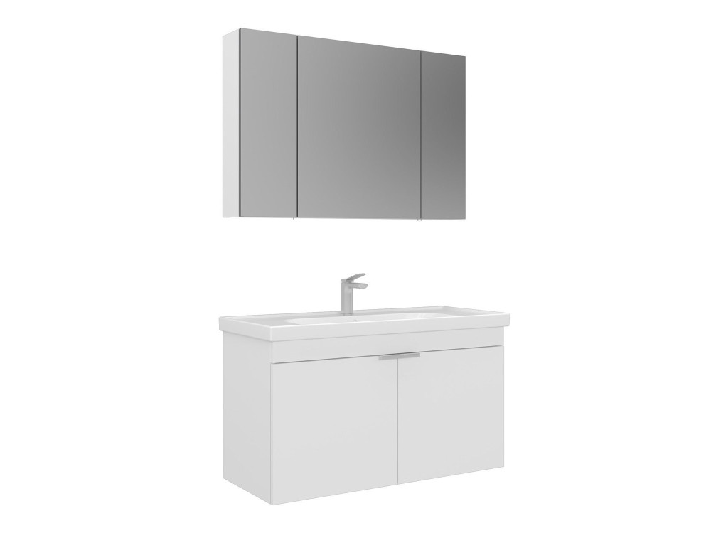 Waschtisch-Set mit Spiegel (2-teilig) „Desna 100“ – 100 x 45 x 58 cm – Mattweiß