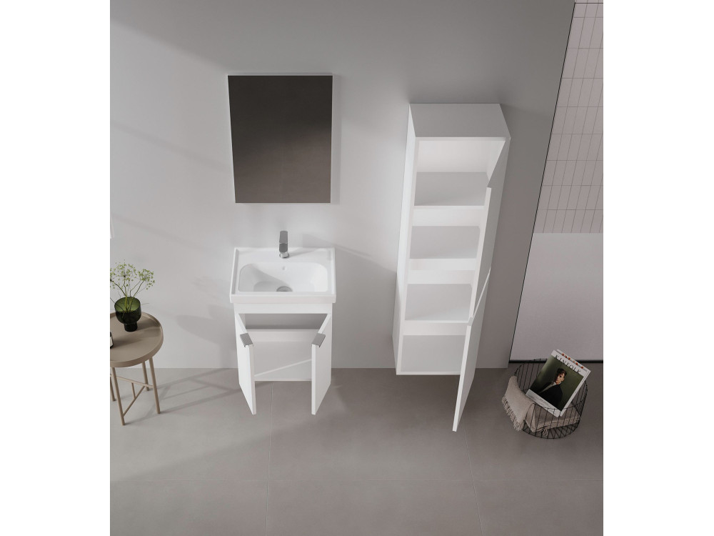 Waschtisch-Set mit Spiegel (2-teilig) „Desna 50“ – 50 x 38 x 58 cm – Mattweiß