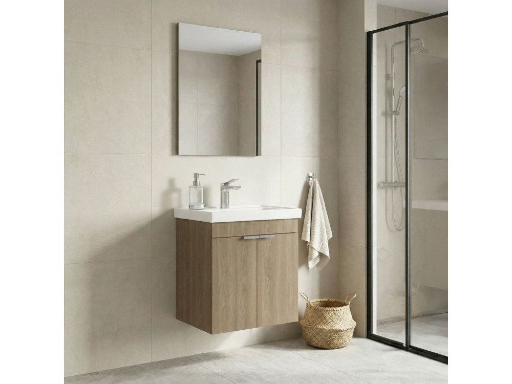 Waschtisch-Set mit Spiegel (2-teilig) „Desna 50“ – 50 x 38 x 58 cm – Eiche