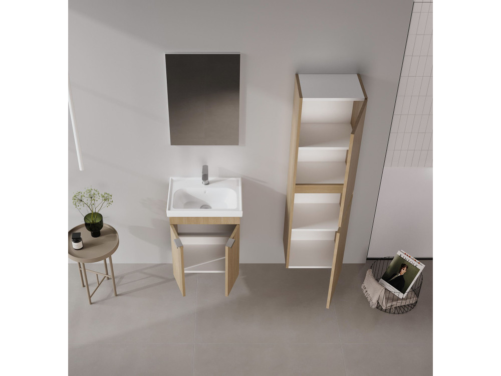 Waschtisch-Set mit Spiegel (2-teilig) „Desna 50“ – 50 x 38 x 58 cm – Eiche