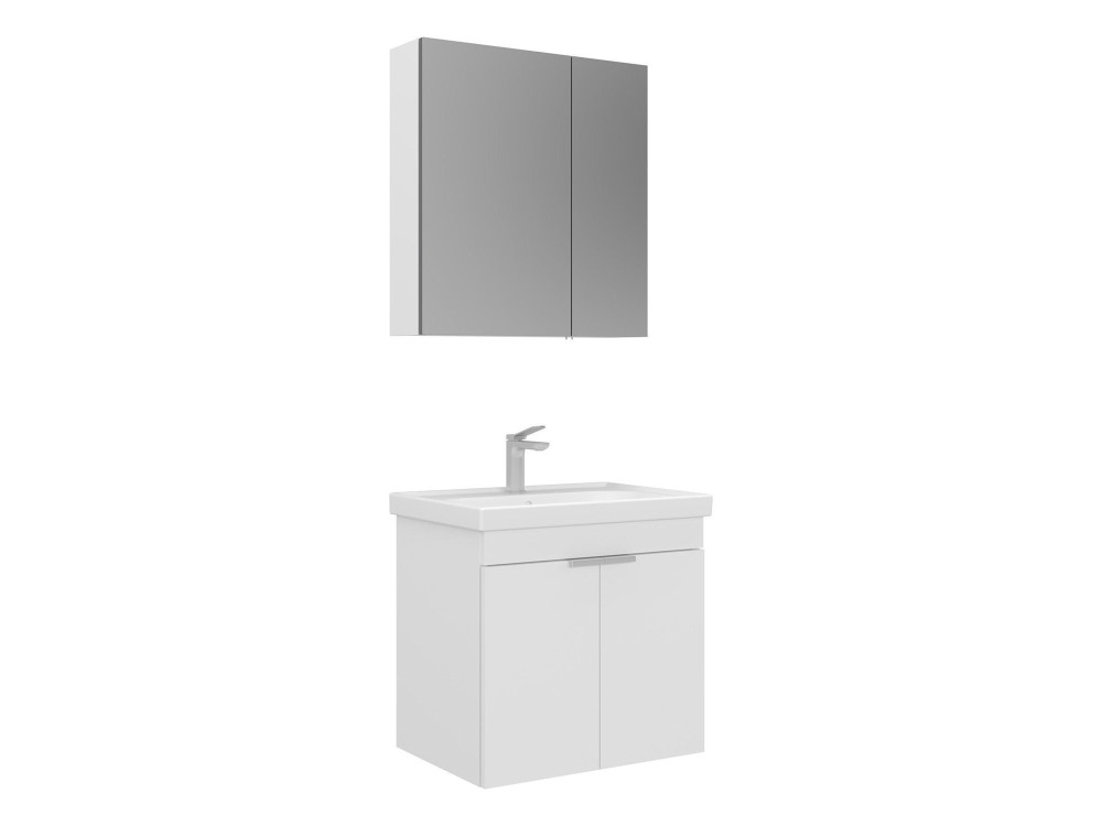 Waschtisch-Set mit Spiegel (2-teilig) „Desna 60“ – 60 x 45 x 58 cm – Mattweiß