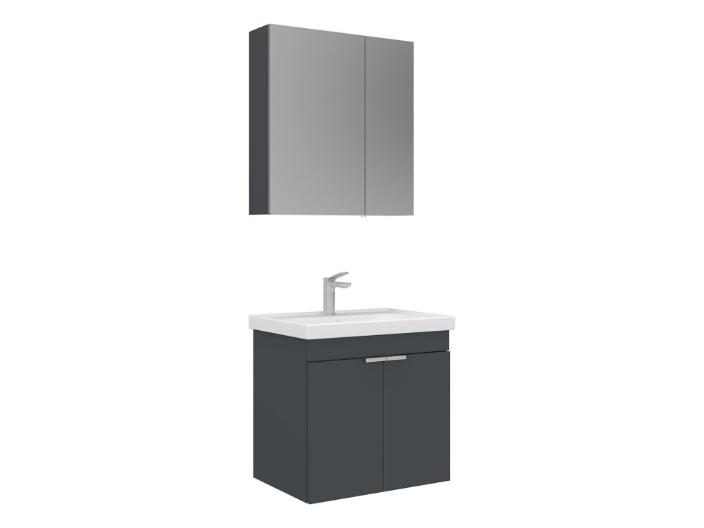 Waschtisch-Set mit Spiegel (2-teilig) „Desna 60“ – 60 x 45 x 58 cm – Anthrazit matt