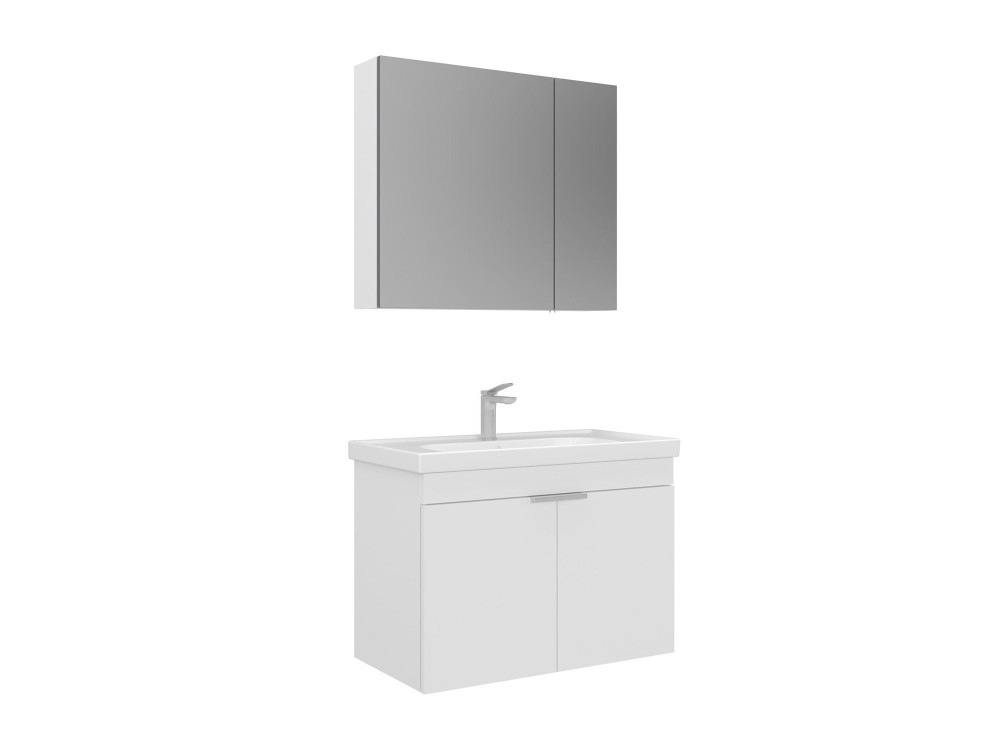 Waschtisch-Set mit Spiegel (2-teilig) „Desna 80“ – 80 x 45 x 58 cm – Mattweiß