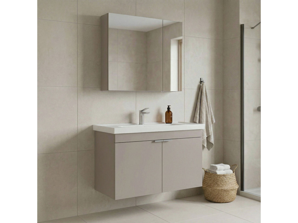 Waschtisch-Set mit Spiegel (2-teilig) „Desna 80“ – 80 x 45 x 58 cm – Sand