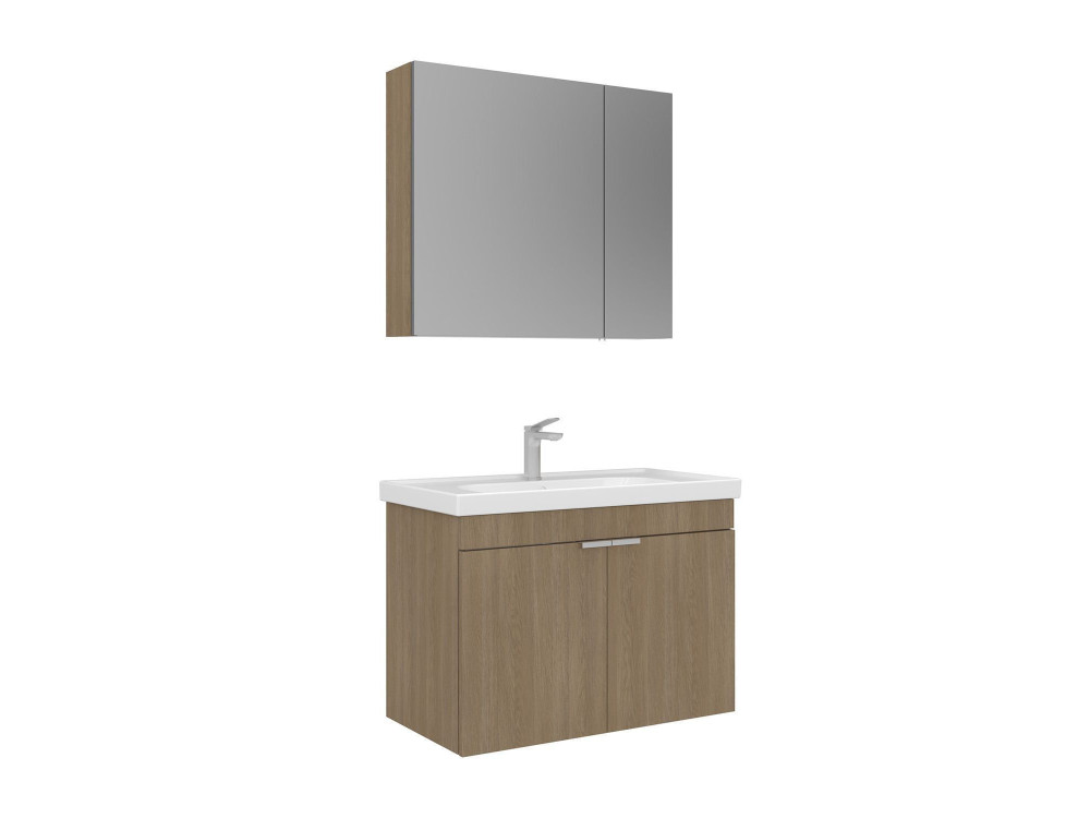 Waschtisch-Set mit Spiegel (2-teilig) „Desna 80“ – 80 x 45 x 58 cm – Eiche