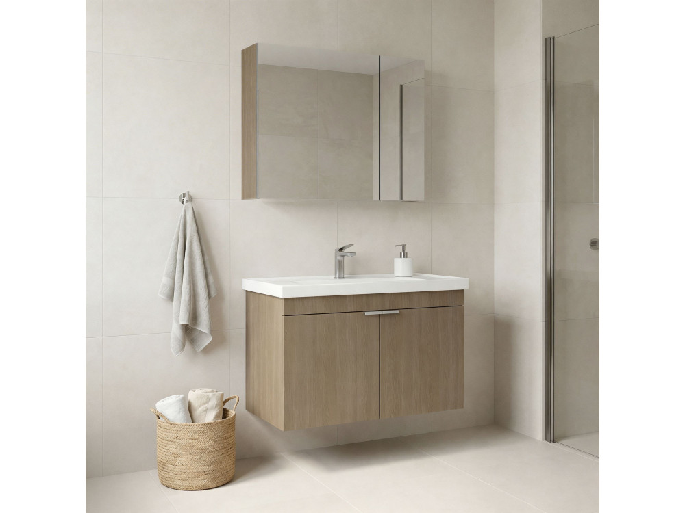 Waschtisch-Set mit Spiegel (2-teilig) „Desna 80“ – 80 x 45 x 58 cm – Eiche