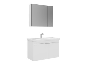 Waschtisch-Set mit Spiegel (2-teilig) „Desna 90“ – 90 x 45 x 58 cm – Mattweiß