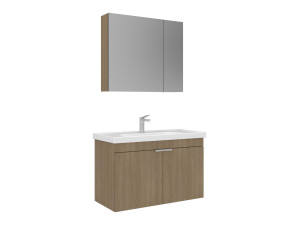 Waschtisch-Set mit Spiegel (2-teilig) „Desna 90“ – 90 x 45 x 58 cm – Eiche