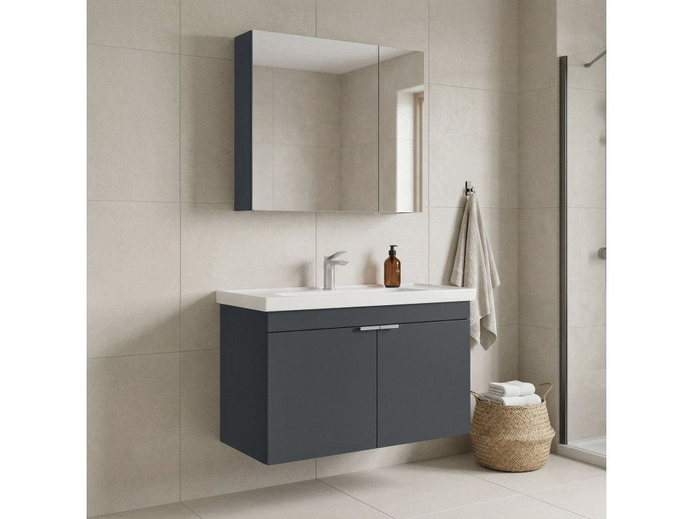 Waschtisch-Set mit Spiegel (2-teilig) „Desna 90“ – 90 x 45 x 58 cm – Anthrazit matt