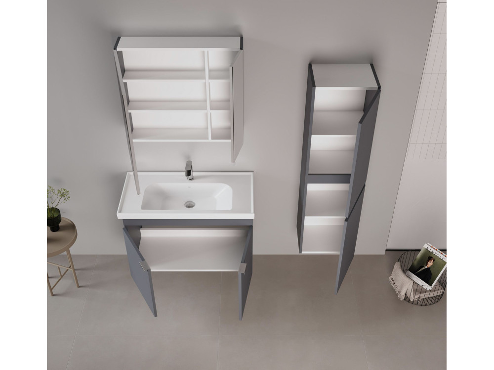 Waschtisch-Set mit Spiegel (2-teilig) „Desna 90“ – 90 x 45 x 58 cm – Anthrazit matt