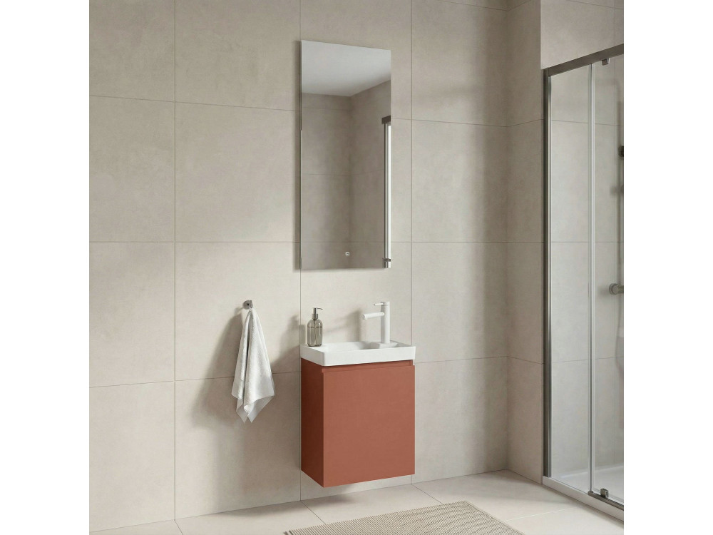 Waschtisch-Set mit Spiegel (2-teilig) „Ferla 40“ – 40 x 22 x 50 cm – Matt-Zimt