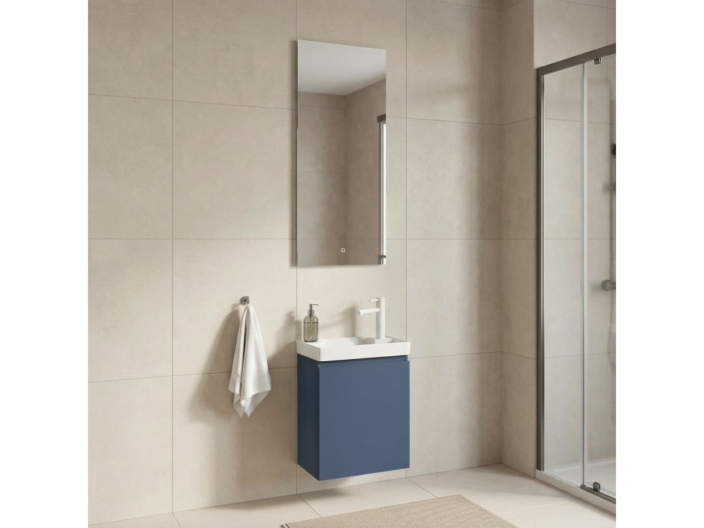 Waschtisch-Set mit Spiegel (2-teilig) „Ferla 40“ – 40 x 22 x 50 cm – Mattblau