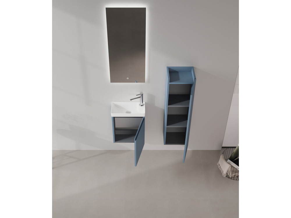 Waschtisch-Set mit Spiegel (2-teilig) „Ferla 40“ – 40 x 22 x 50 cm – Mattblau