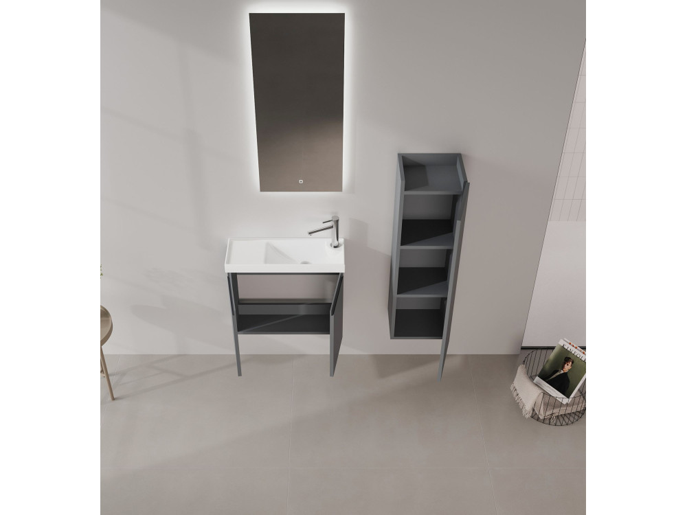 Waschtisch-Set mit Spiegel (2-teilig) „Ferla 60“ – 60 x 22 x 50 cm – Anthrazit matt