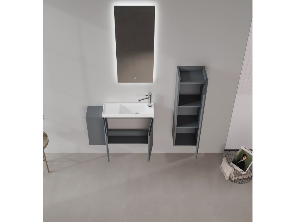 Waschtisch-Set mit Spiegel (2-teilig) „Ferla 80“ – 80 x 22 x 45 cm – Anthrazit matt