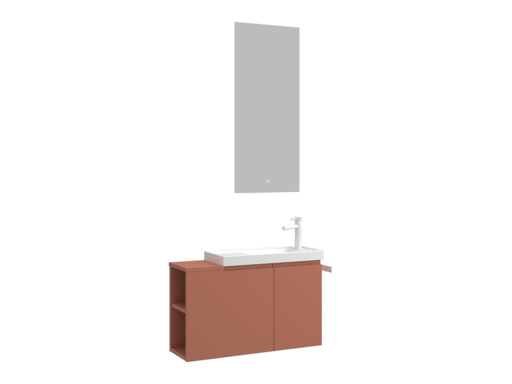 Waschtisch-Set mit Spiegel (2-teilig) „Ferla 80“ – 80 x 22 x 45 cm – Matt-Zimt