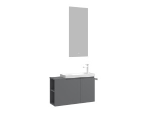 Waschtisch-Set mit Spiegel (2-teilig) „Ferla 80“ – 80 x 22 x 45 cm – Mattgrau