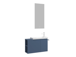 Waschtisch-Set mit Spiegel (2-teilig) „Ferla 80“ – 80 x 22 x 45 cm – Mattblau