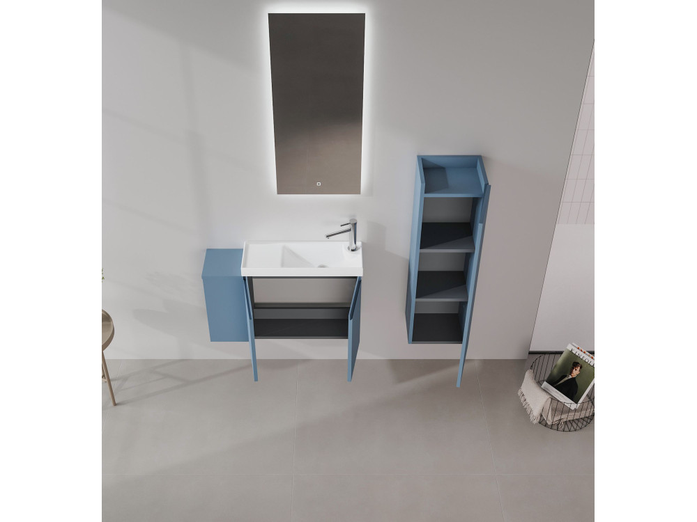 Waschtisch-Set mit Spiegel (2-teilig) „Ferla 80“ – 80 x 22 x 45 cm – Mattblau