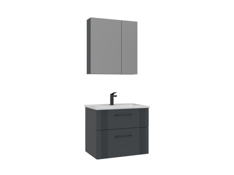 Waschtisch-Set mit Spiegel (2-teilig) „Bari 65 v2“ – 65 x 45 x 55 cm – Anthrazit matt