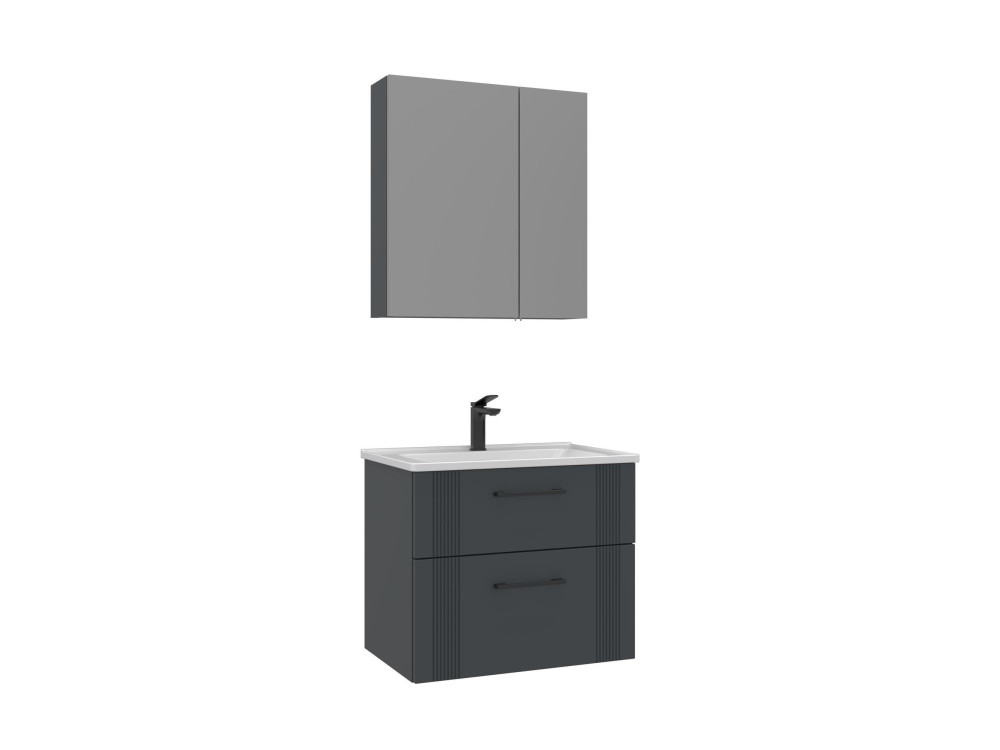 Waschtisch-Set mit Spiegel (2-teilig) „Bari 65 v2“ – 65 x 45 x 55 cm – Anthrazit matt