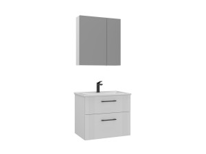 Waschtisch-Set mit Spiegel (2-teilig) „Bari 65 v2“ – 65 x 45 x 55 cm – Mattweiß
