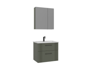 Waschtisch-Set mit Spiegel (2-teilig) „Bari 65 v2“ – 65 x 45 x 55 cm – Mattgrün