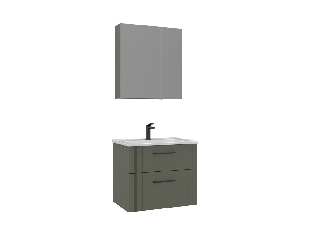 Waschtisch-Set mit Spiegel (2-teilig) „Bari 65 v2“ – 65 x 45 x 55 cm – Mattgrün