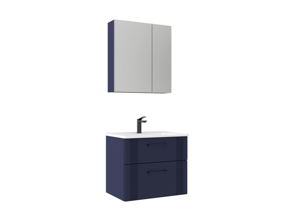 Waschtisch-Set mit Spiegel (2-teilig) „Bari 65 v2“ – 65 x 45 x 55 cm – Mattes Marineblau