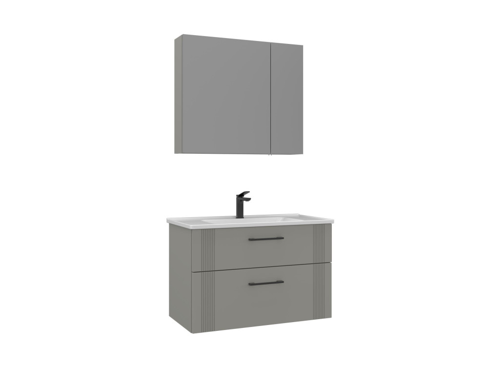 Waschtisch-Set mit Spiegel (2-teilig) „Bari 85 v2“ – 85 x 45 x 55 cm – Matt-Kaschmir