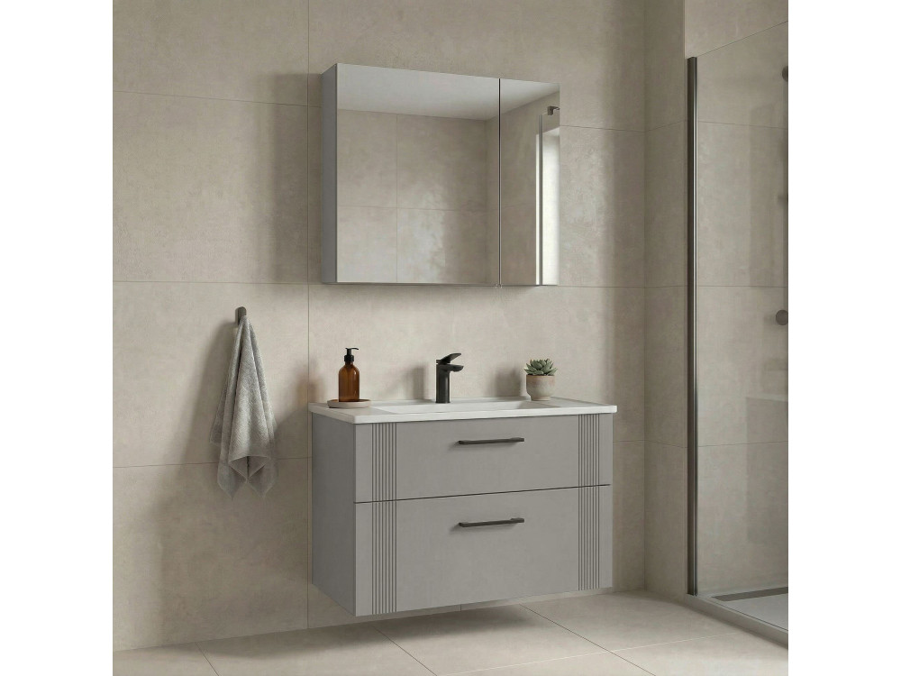 Waschtisch-Set mit Spiegel (2-teilig) „Bari 85 v2“ – 85 x 45 x 55 cm – Matt-Kaschmir