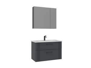 Waschtisch-Set mit Spiegel (2-teilig) „Bari 85 v2“ – 85 x 45 x 55 cm – Anthrazit matt