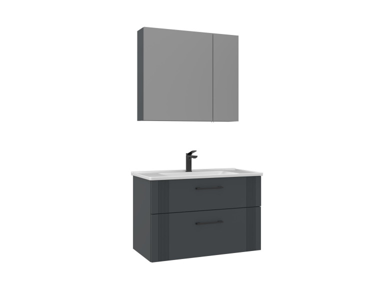 Waschtisch-Set mit Spiegel (2-teilig) „Bari 85 v2“ – 85 x 45 x 55 cm – Anthrazit matt