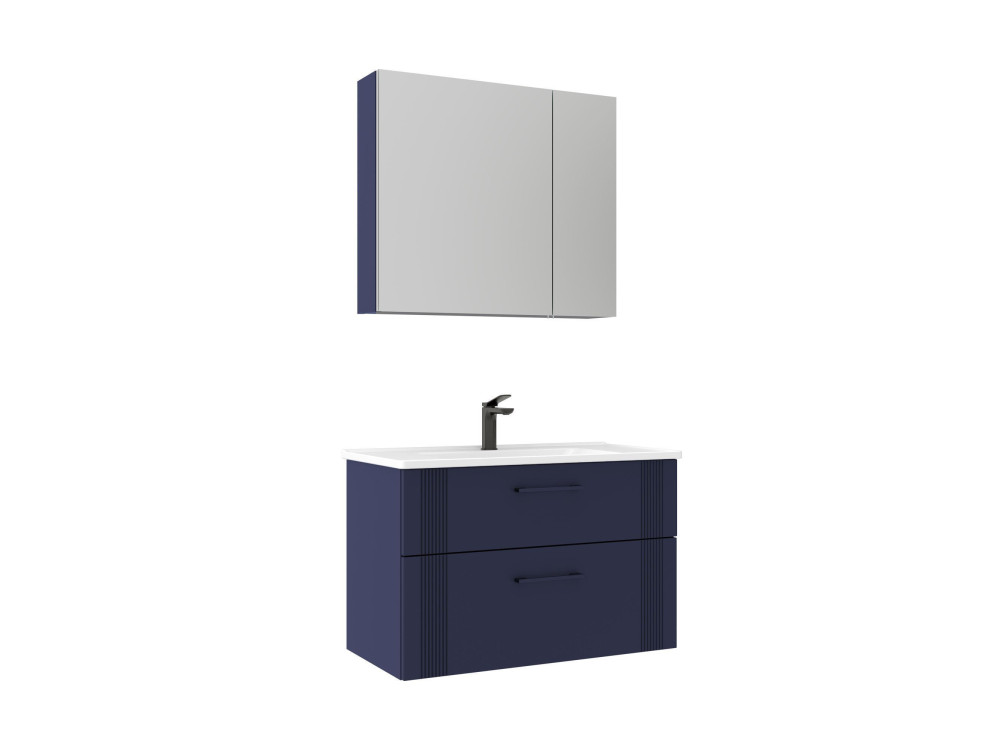 Waschtisch-Set mit Spiegel (2-teilig) „Bari 85 v2“ – 85 x 45 x 55 cm – Mattes Marineblau