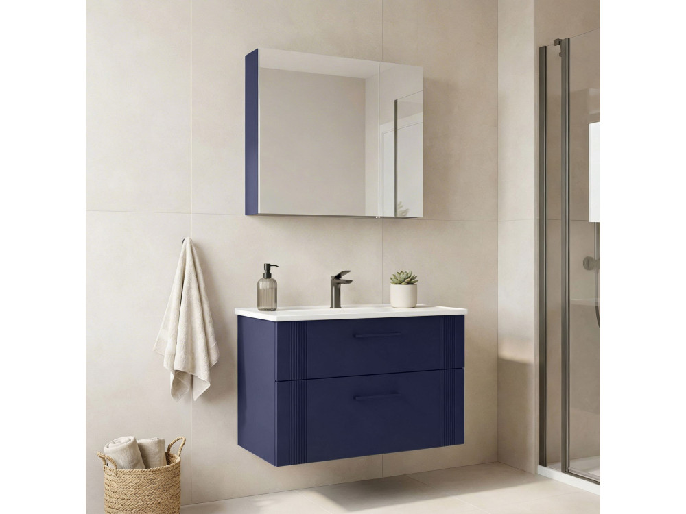 Waschtisch-Set mit Spiegel (2-teilig) „Bari 85 v2“ – 85 x 45 x 55 cm – Mattes Marineblau