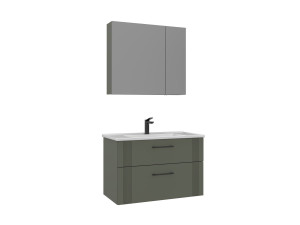 Waschtisch-Set mit Spiegel (2-teilig) „Bari 85 v2“ – 85 x 45 x 55 cm – Mattgrün