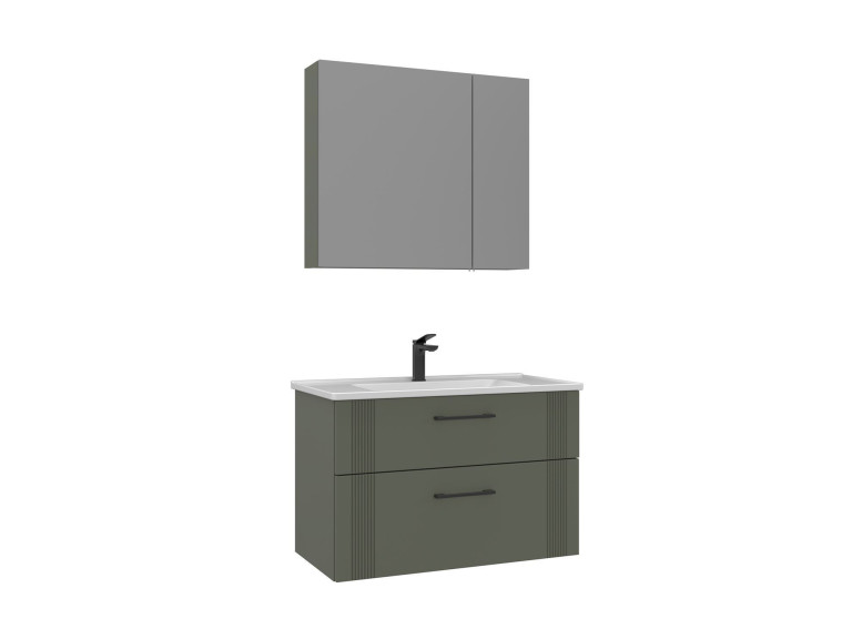 Waschtisch-Set mit Spiegel (2-teilig) „Bari 85 v2“ – 85 x 45 x 55 cm – Mattgrün