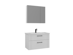 Waschtisch-Set mit Spiegel (2-teilig) „Bari 85 v2“ – 85 x 45 x 55 cm – Mattweiß