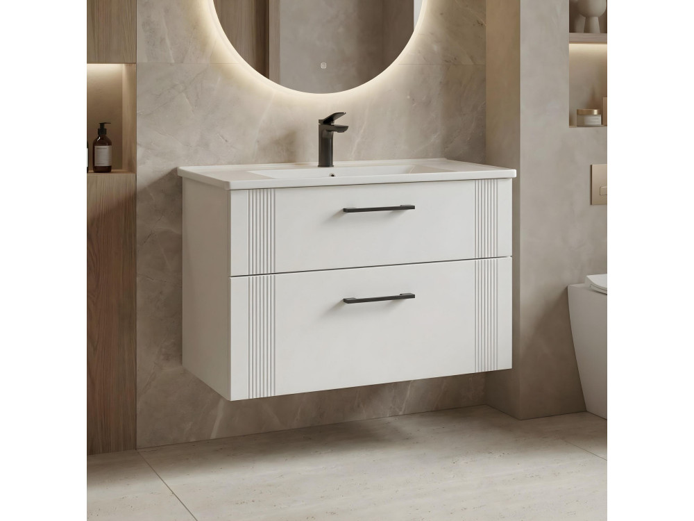 Waschtischunterschrank „Bari 85 v2“ – 85 x 45 x 55 cm – Mattweiß