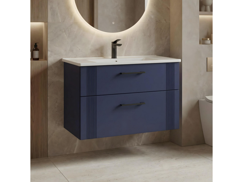 Waschtischunterschrank „Bari 85 v2“ – 85 x 45 x 55 cm – Mattes Marineblau
