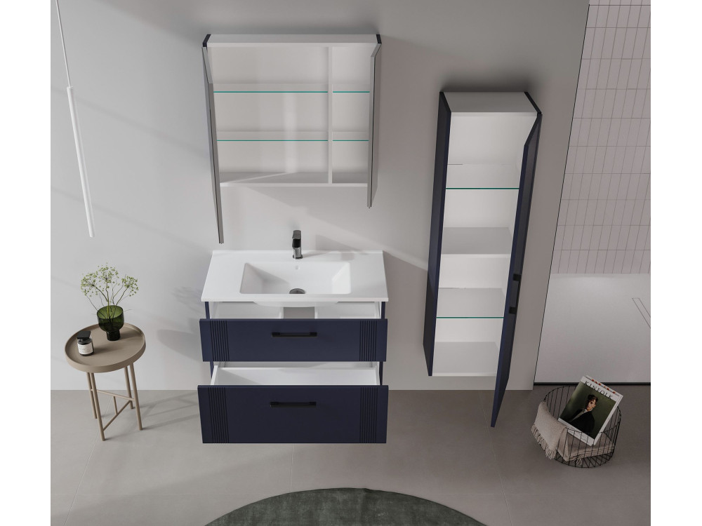 Waschtischunterschrank „Bari 85 v2“ – 85 x 45 x 55 cm – Mattes Marineblau