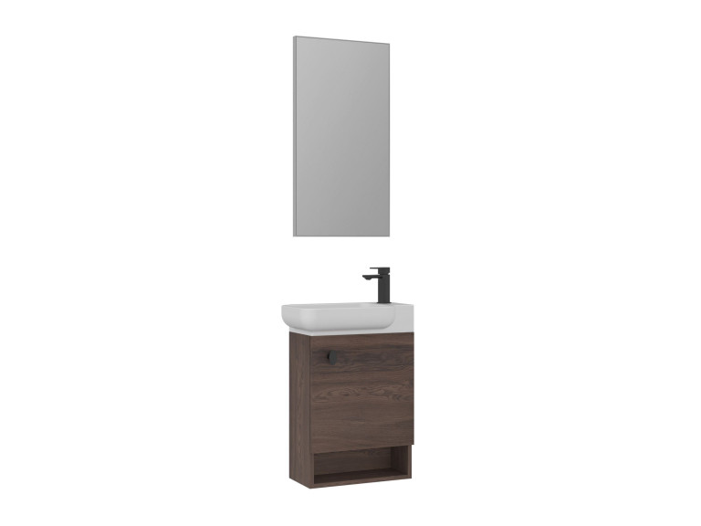Waschtisch-Set mit Spiegel (2-teilig) „Begonya 55“ – 53 x 33 x 75 cm – Walnuss