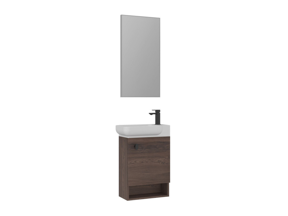 Waschtisch-Set mit Spiegel (2-teilig) „Begonya 55“ – 53 x 33 x 75 cm – Walnuss