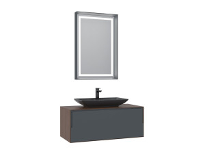 Waschtisch-Set mit Spiegel (2-teilig) „Craft 100“ – 100 x 50 x 40 cm – Walnuss / Anthrazit