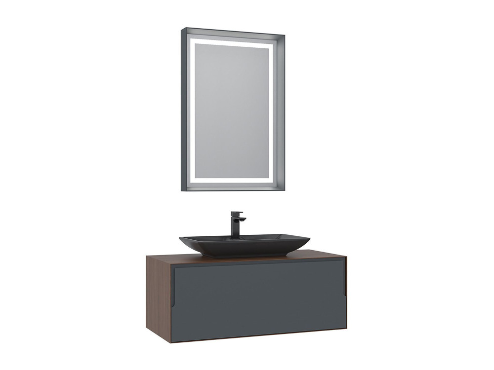 Waschtisch-Set mit Spiegel (2-teilig) „Craft 100“ – 100 x 50 x 40 cm – Walnuss / Anthrazit