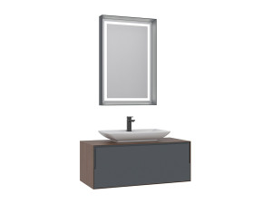 Waschtisch-Set mit Spiegel (2-teilig) „Craft 100“ – 100 x 50 x 40 cm – Walnuss / Anthrazit / Weiß