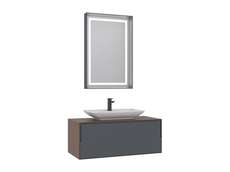 Waschtisch-Set mit Spiegel (2-teilig) „Craft 100“ – 100 x 50 x 40 cm – Walnuss / Anthrazit / Weiß